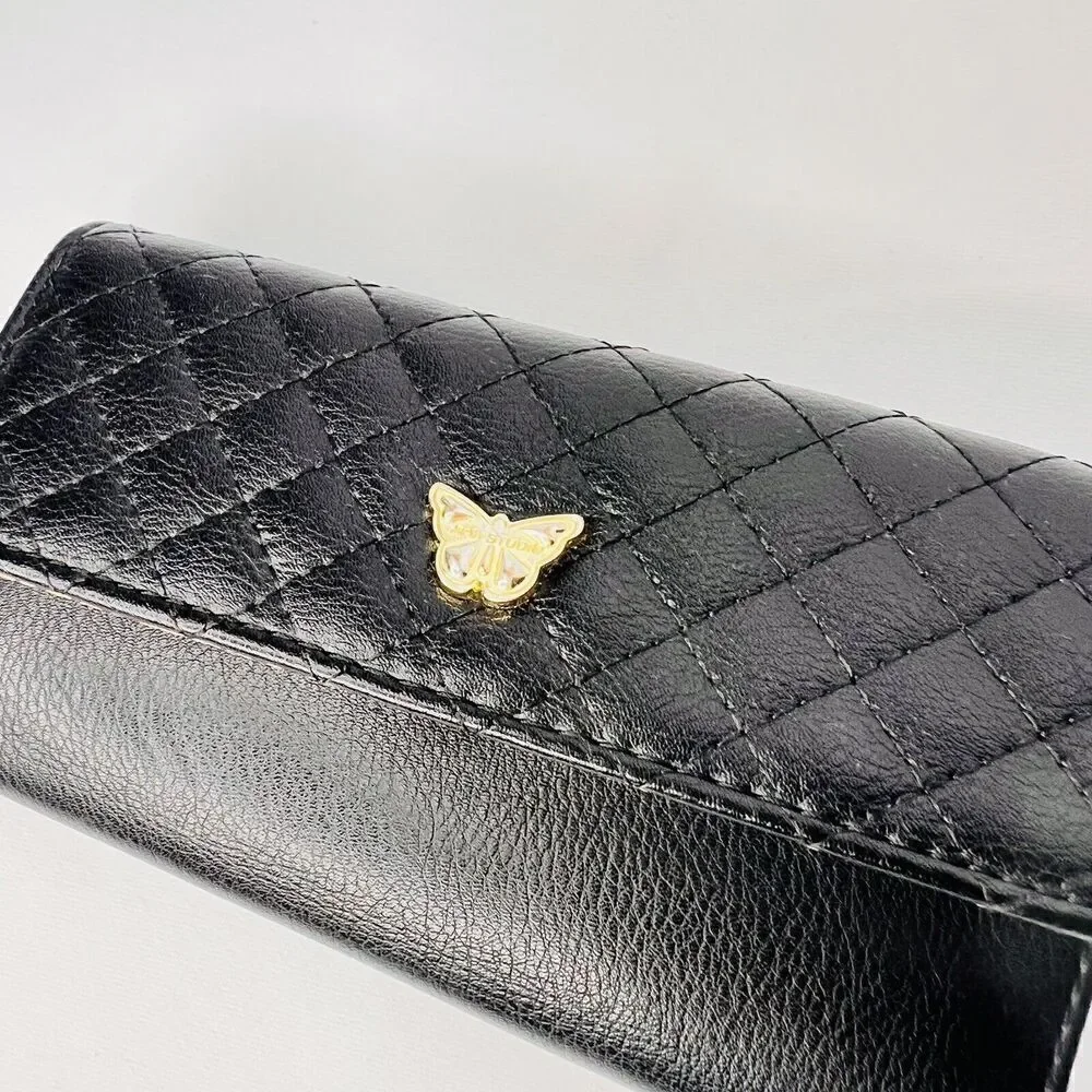 MAX STUDIO Black Gold Butterfly  Snap Trifold Wallet Quilted Design NWOT NICE B4